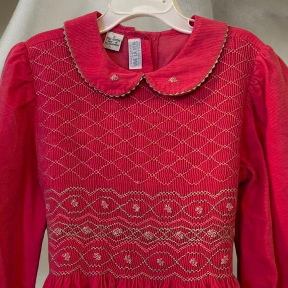 Vintage Girls Vive La Fete Smocked Bodice Pink Dress Sz 7 - Picture 3 of 4